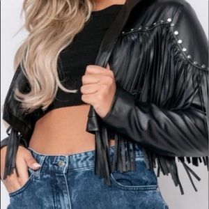 PRESLIE FAUX LEATHER FRINGE JACKET